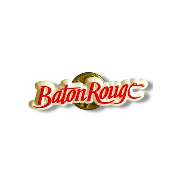 Vintage Lapel Pin Baton Rouge Louisiana Red White 1.25" - Picture 1 of 5